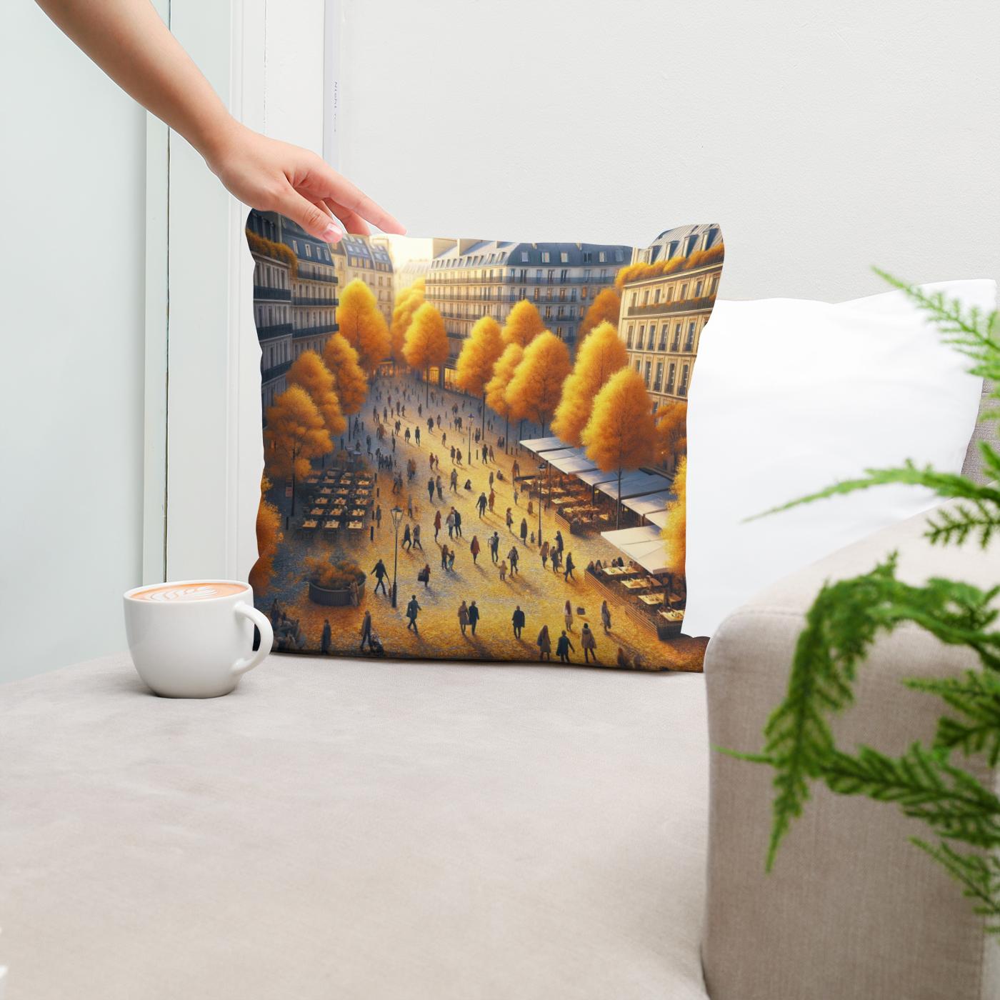 Autumn City Square Cotton Cushion