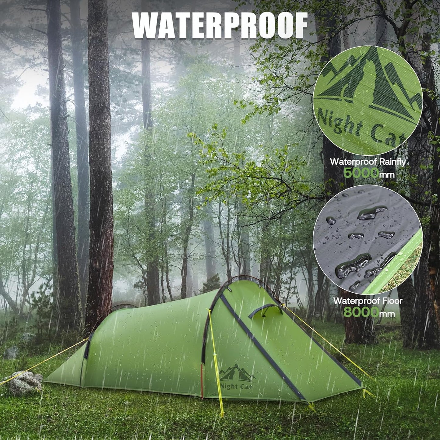 Night Cat 1 Person Ultralight Tunnel Tent – 1.5kg Waterproof