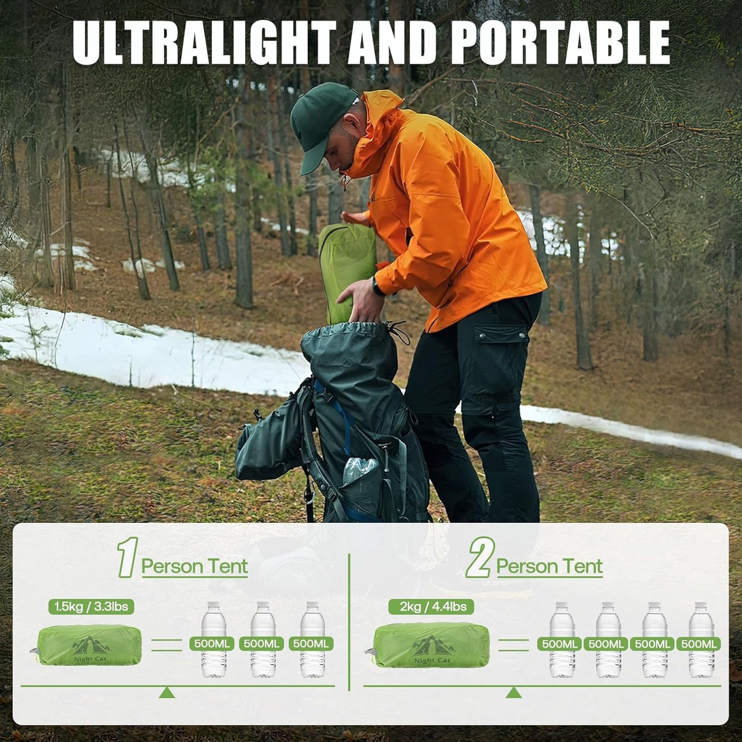 Night Cat 1 Person Ultralight Tunnel Tent – 1.5kg Waterproof