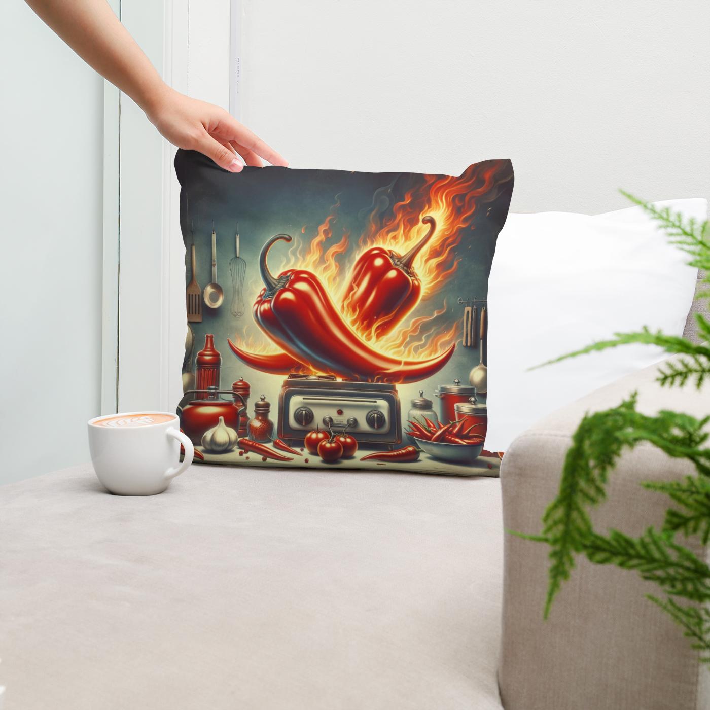 Retro Fire Chillies Kitchen Art Cotton Cushion