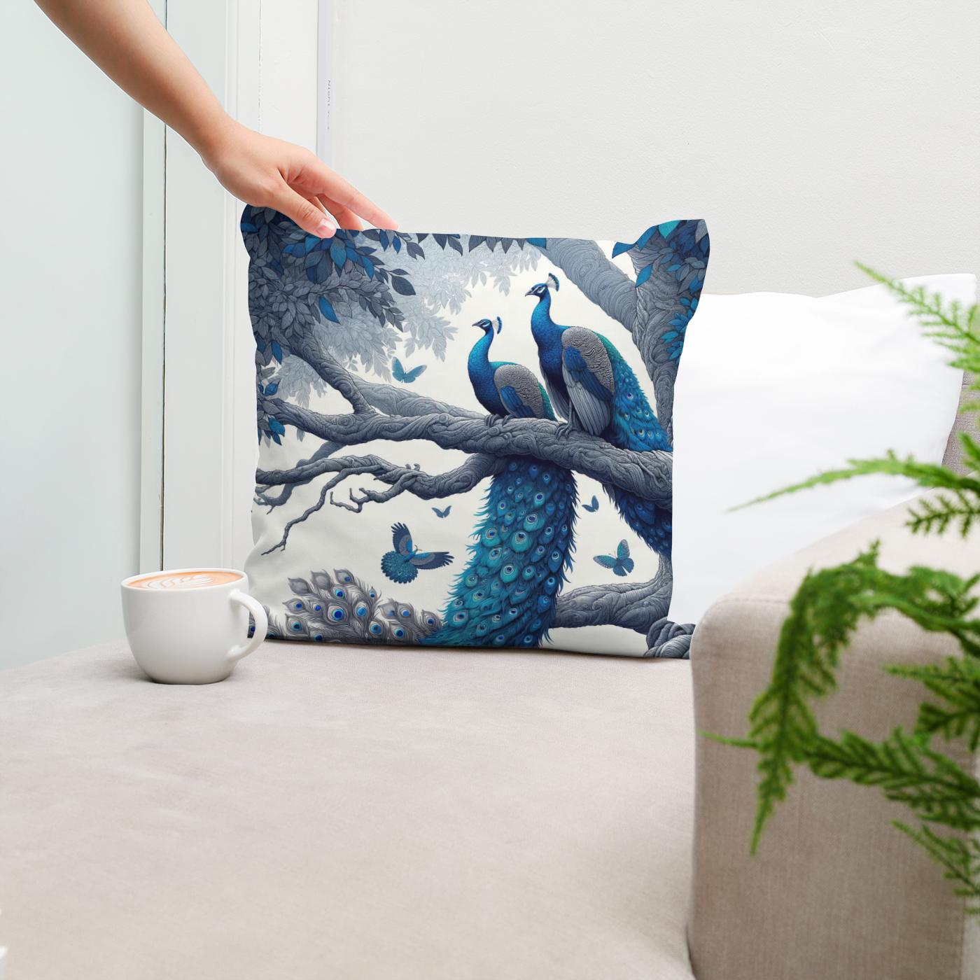 Blue Majesty Peacock Display Cotton Cushion