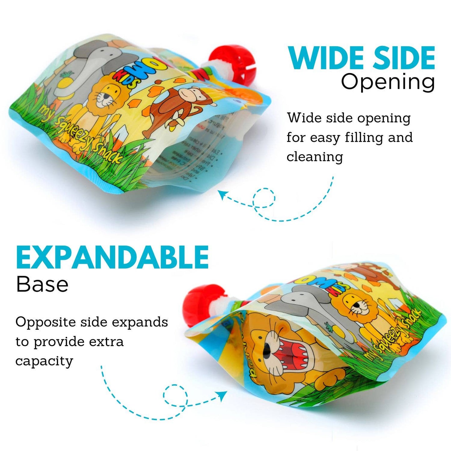 Nom Nom Kids Reusable Food Pouches 140ml Animal Pouches 4 Pack