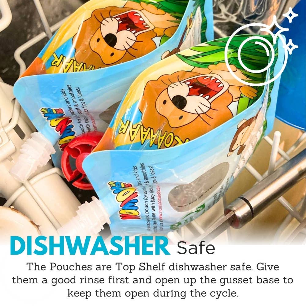 Nom Nom Kids Reusable Food Pouches 140ml Animal Pouches 4 Pack