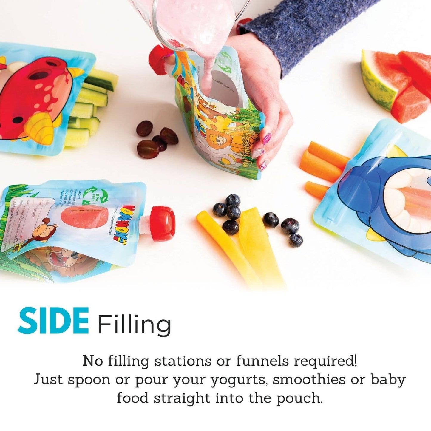 Nom Nom Kids Reusable Food Pouches 140ml Animal Pouches 4 Pack