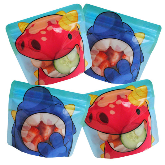 Nom Nom Kids Reusable Monster Snack Bags 4 Pack Stand Up Snack Pouches