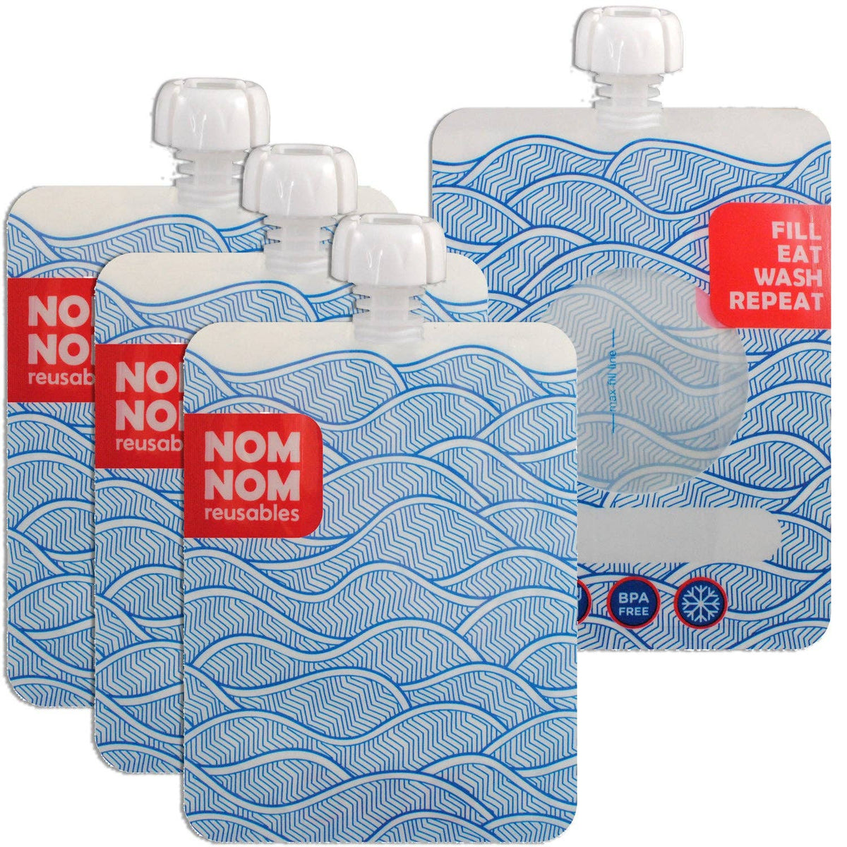 Nom Nom Kids Reusable Yogurt and Smoothie Pouches 4 Pack 250ml