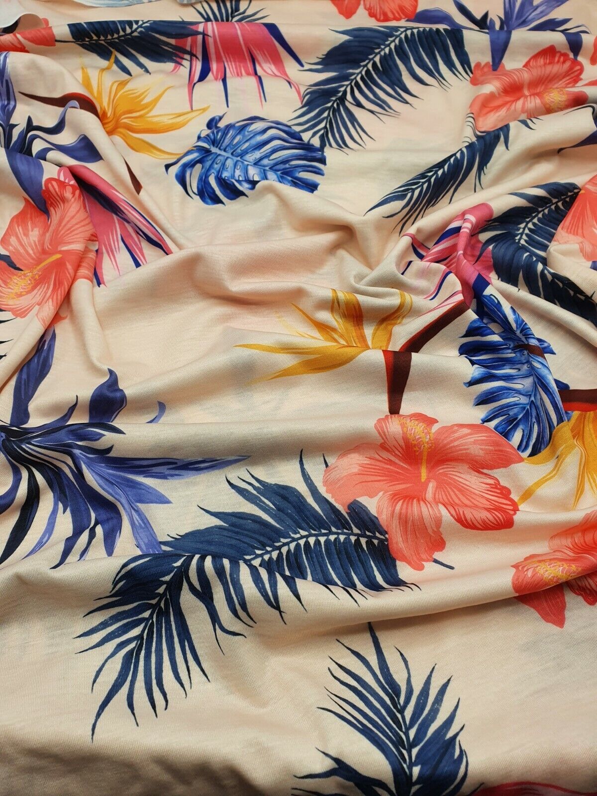 Nude Large Floral Print Spun Poly Stretch Fabric