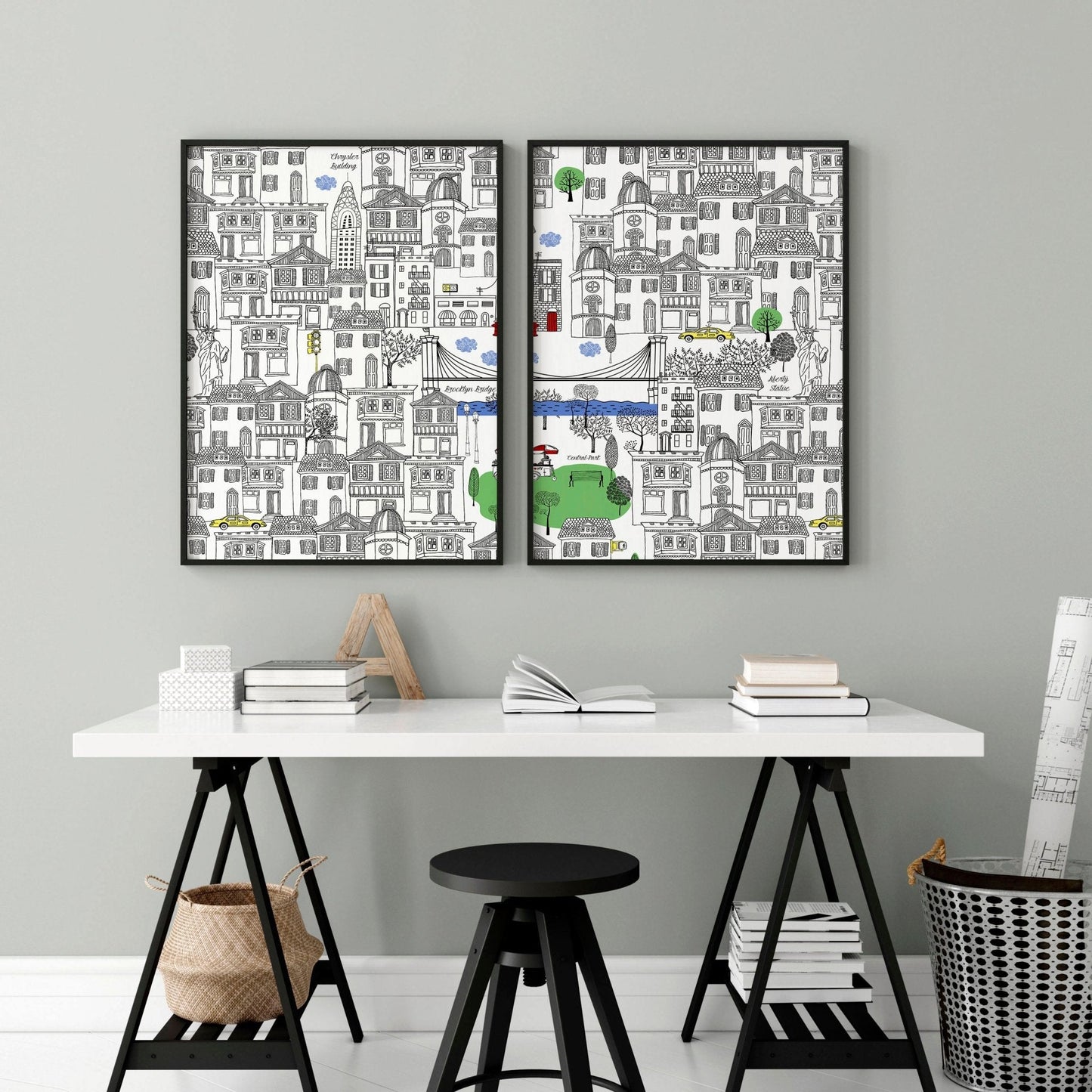 NY city posters | Set of 2 wall art prints for office decor