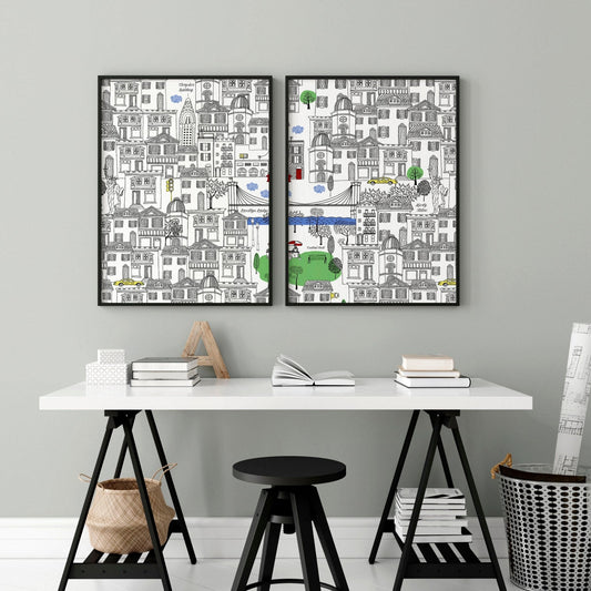 NY city posters | Set of 2 wall art prints for office decor