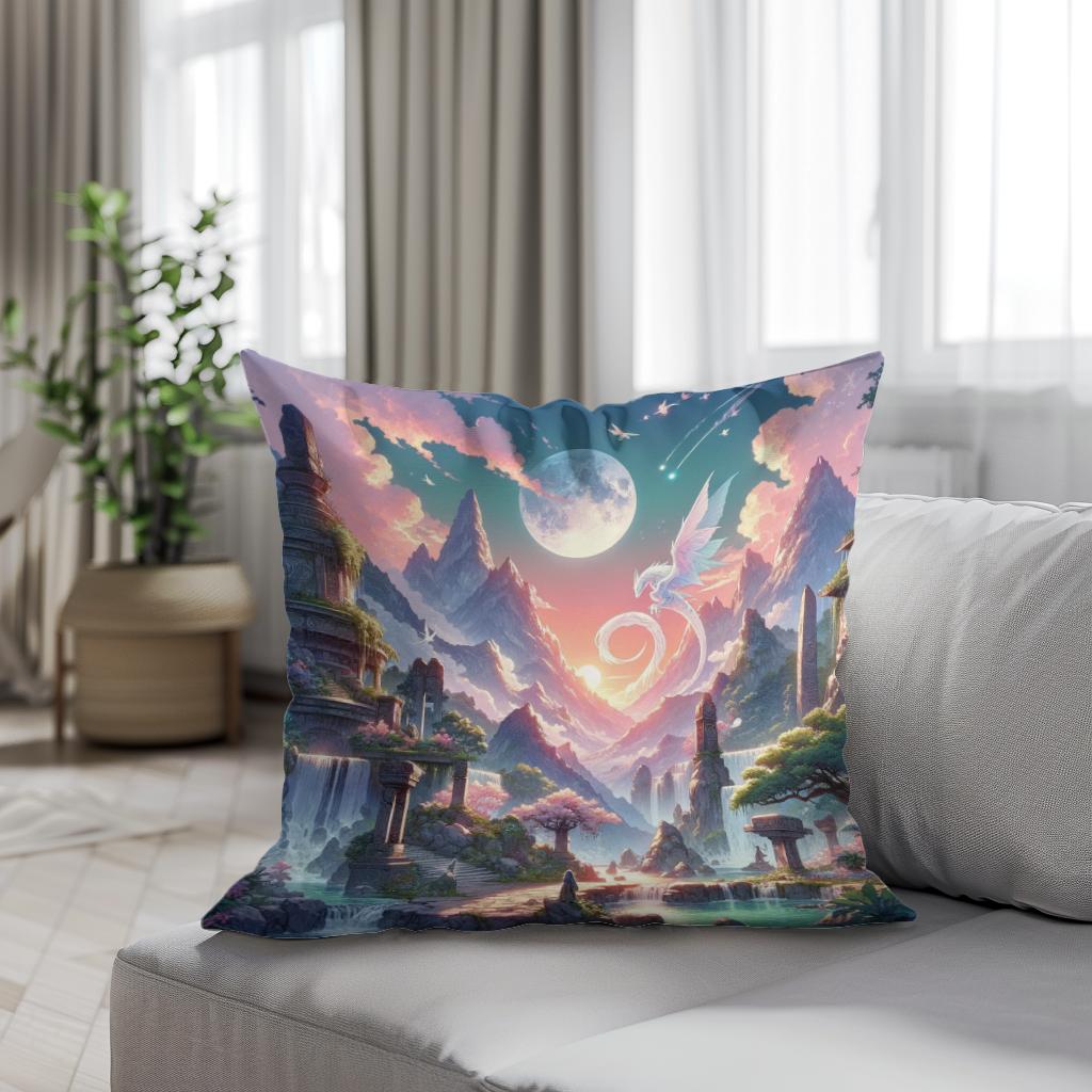 Mystical Mountain Sanctuary Cotton Cushion