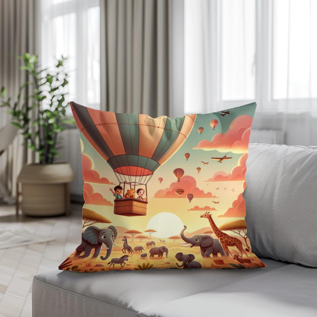 Safari Balloon Adventure Cotton Cushion