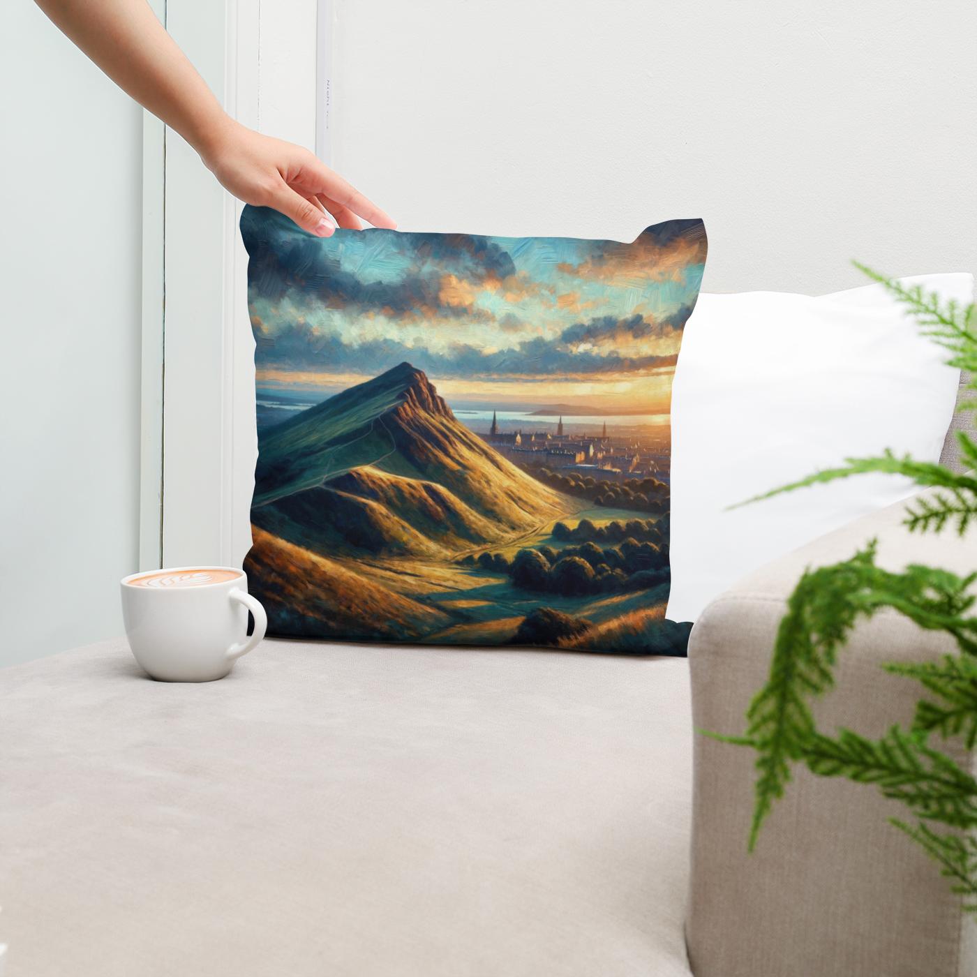 Edinburgh's Arthur's Seat Dusk Cotton Cushion