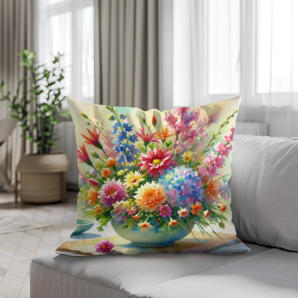 Vibrant Ikebana Cotton Cushion