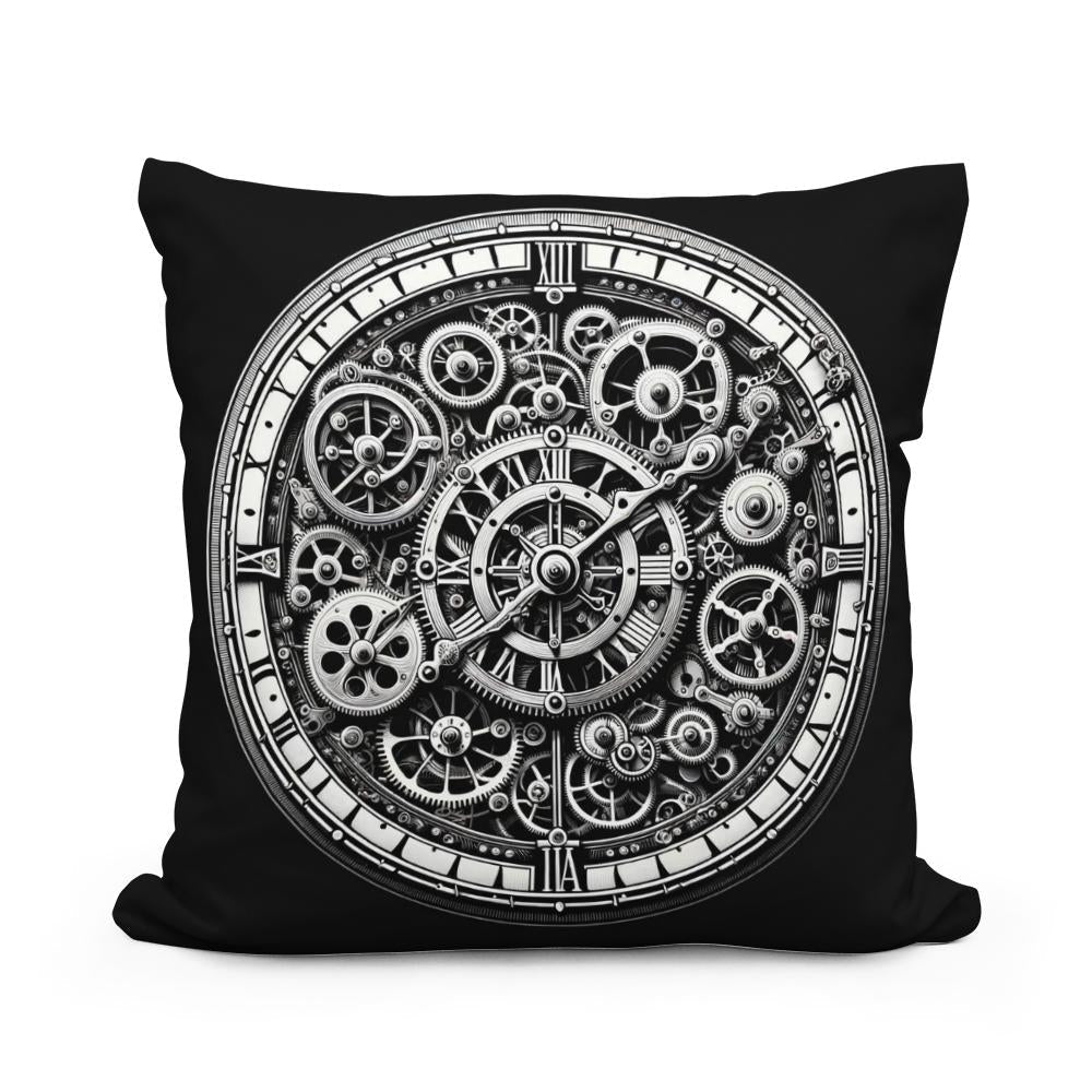 Intricate Time: Clockwork Cotton Cushion