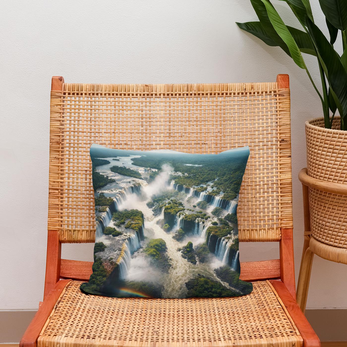 Iguazu Falls Panorama Cotton Cushion