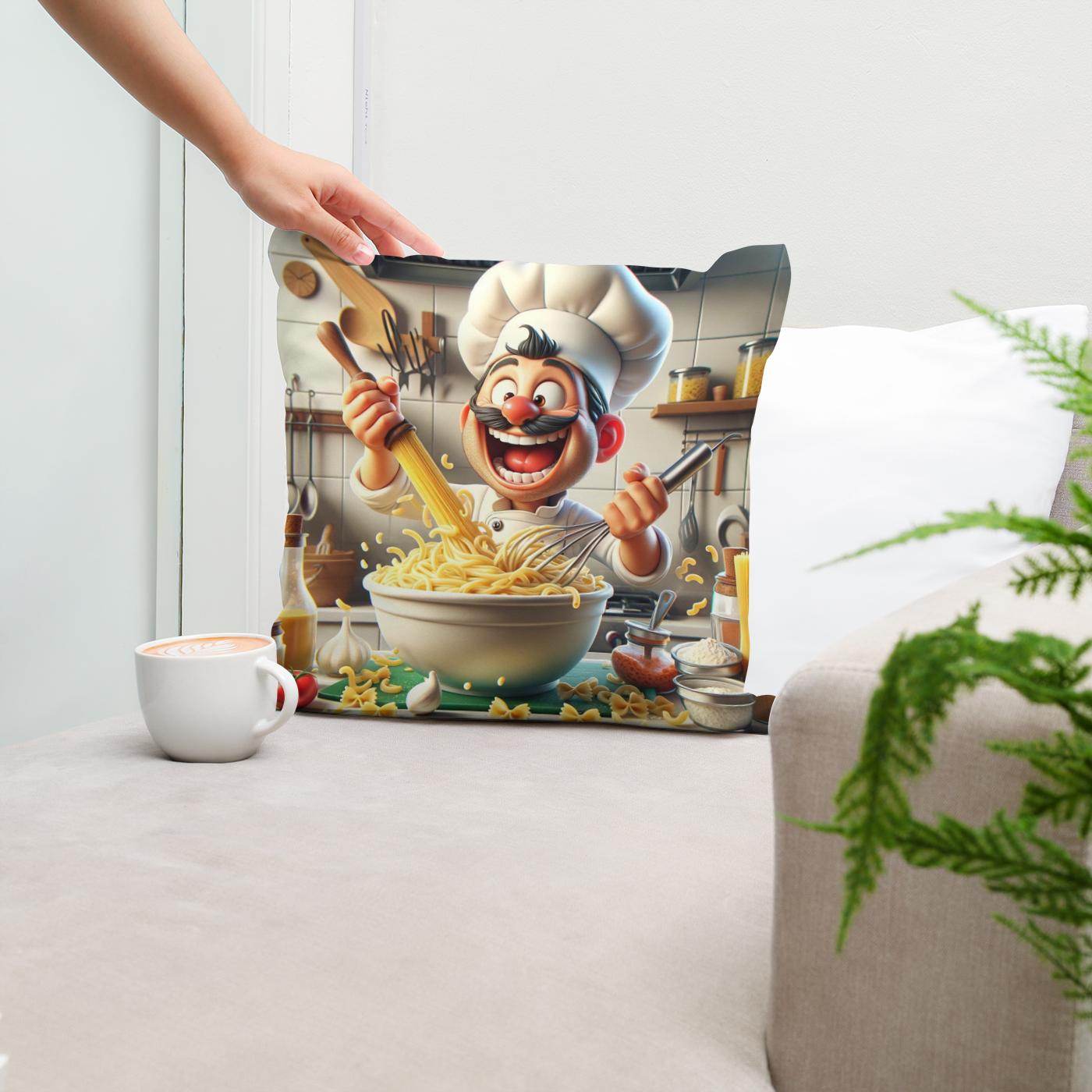 Pasta Frenzy Chef Cotton Cushion