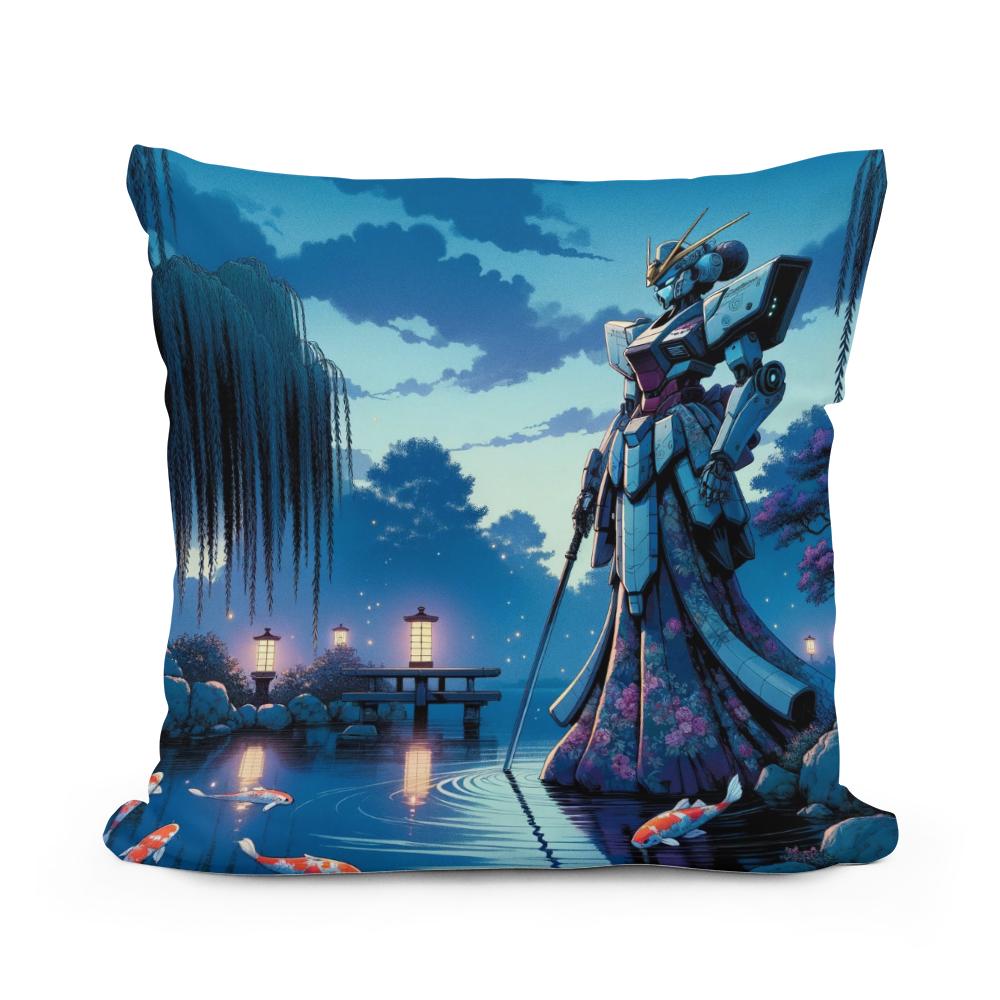 Mecha Geisha at Dusk Cotton Cushion