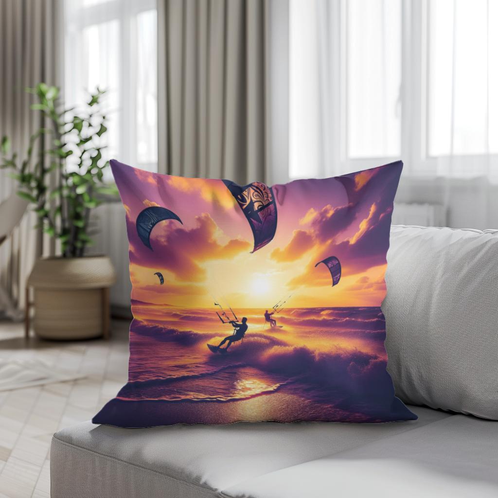 Summer Dusk Kitesurf Cotton Cushion