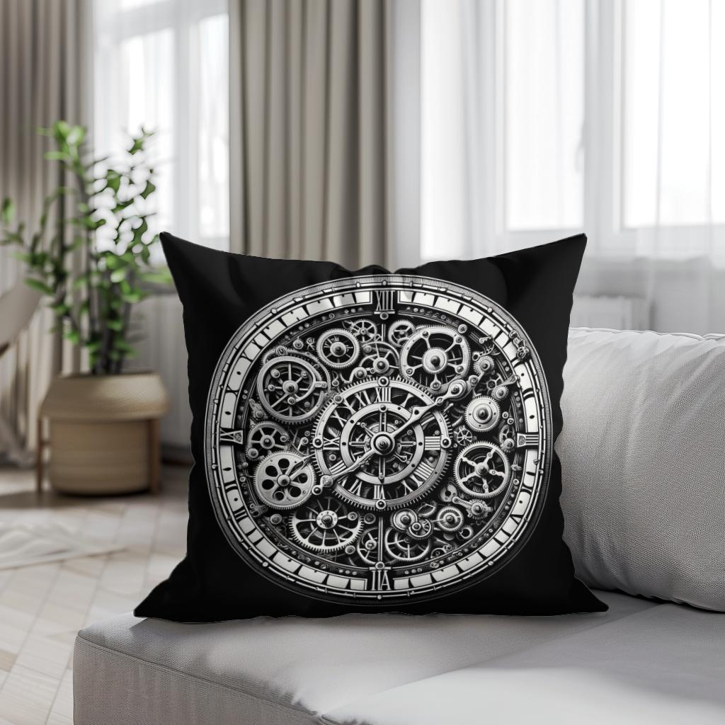 Intricate Time: Clockwork Cotton Cushion