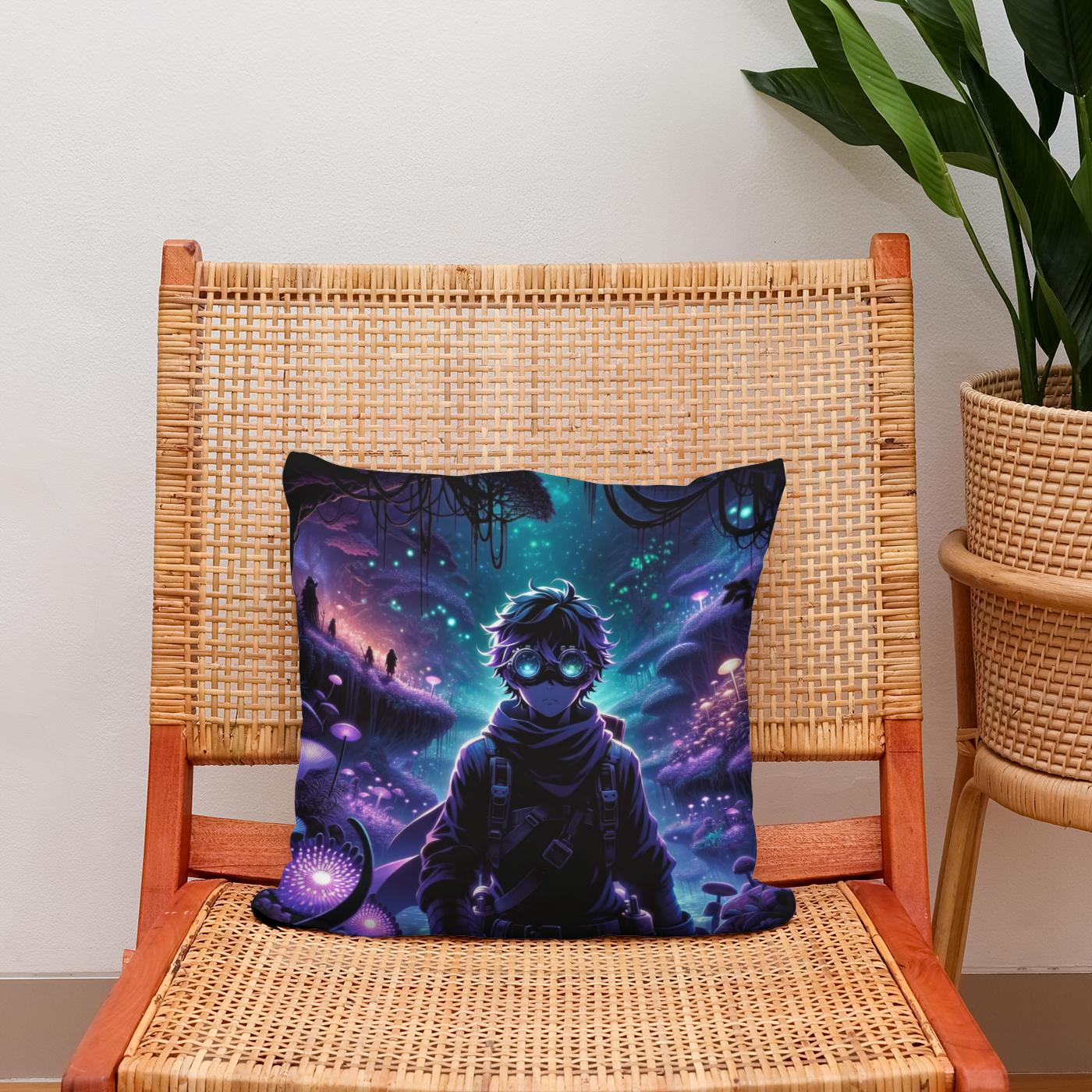 Bioluminescent Shadow Realm Cotton Cushion