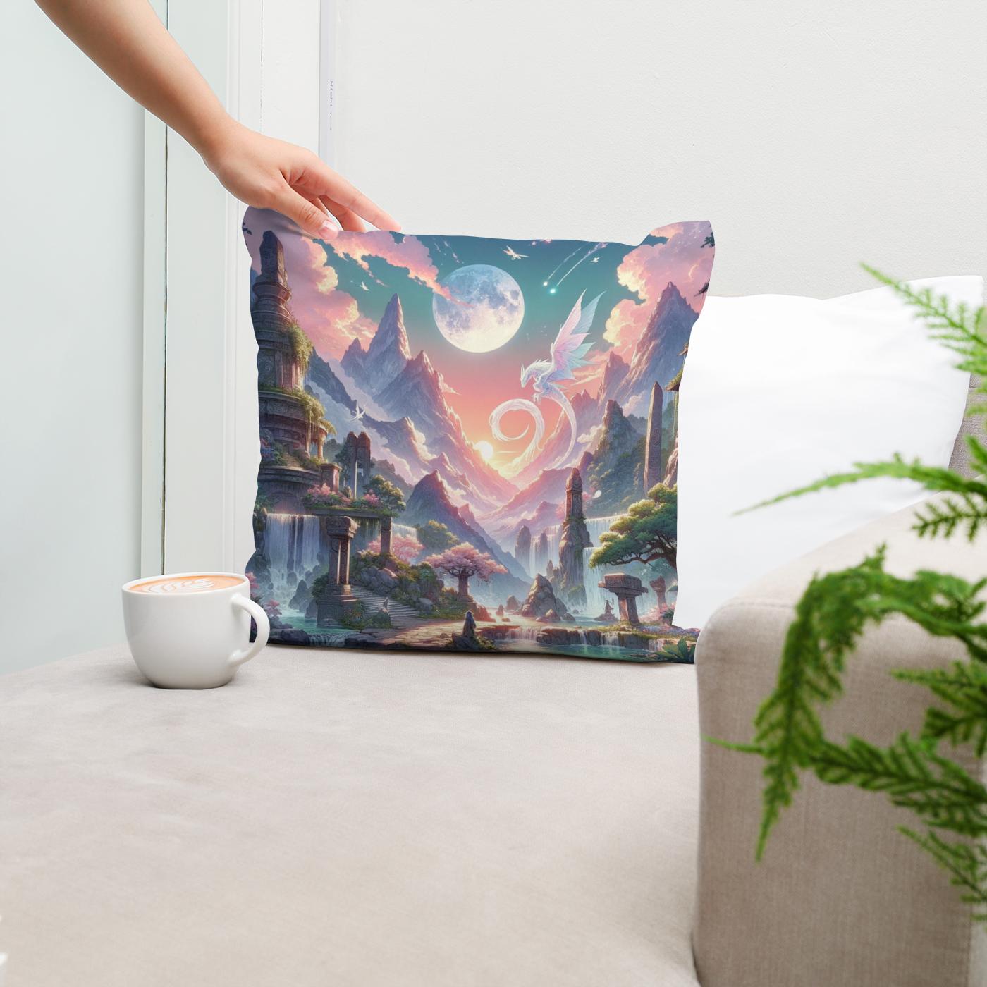 Mystical Mountain Sanctuary Cotton Cushion