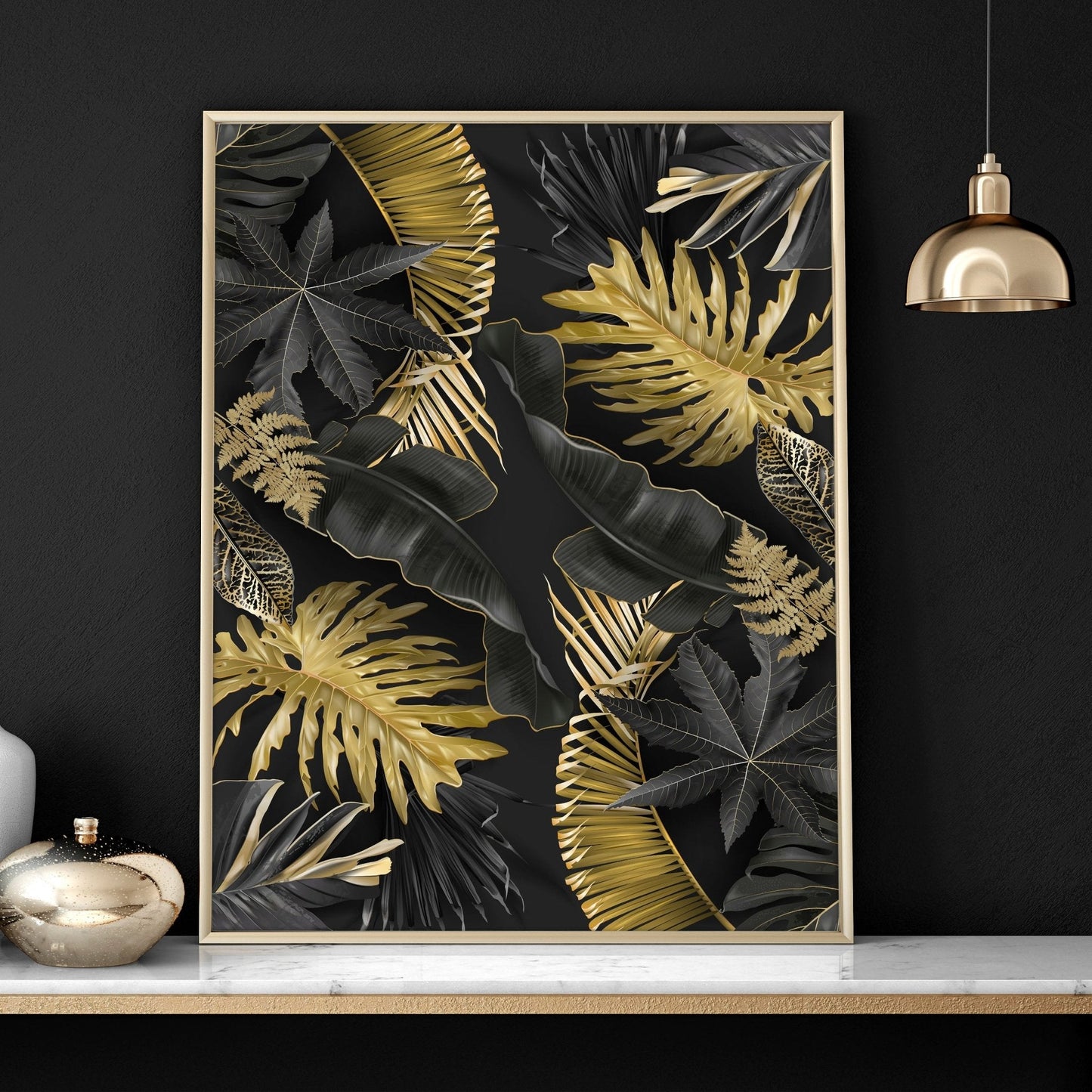 Office decor for walls | set of 3 Tropical gold wall art prints