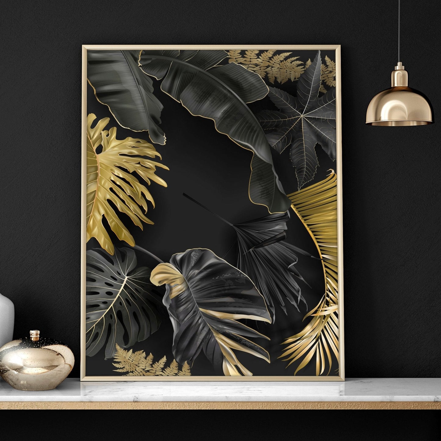 Office decor for walls | set of 3 Tropical gold wall art prints