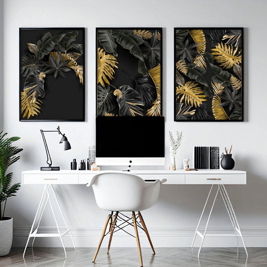 Office decor for walls | set of 3 Tropical gold wall art prints
