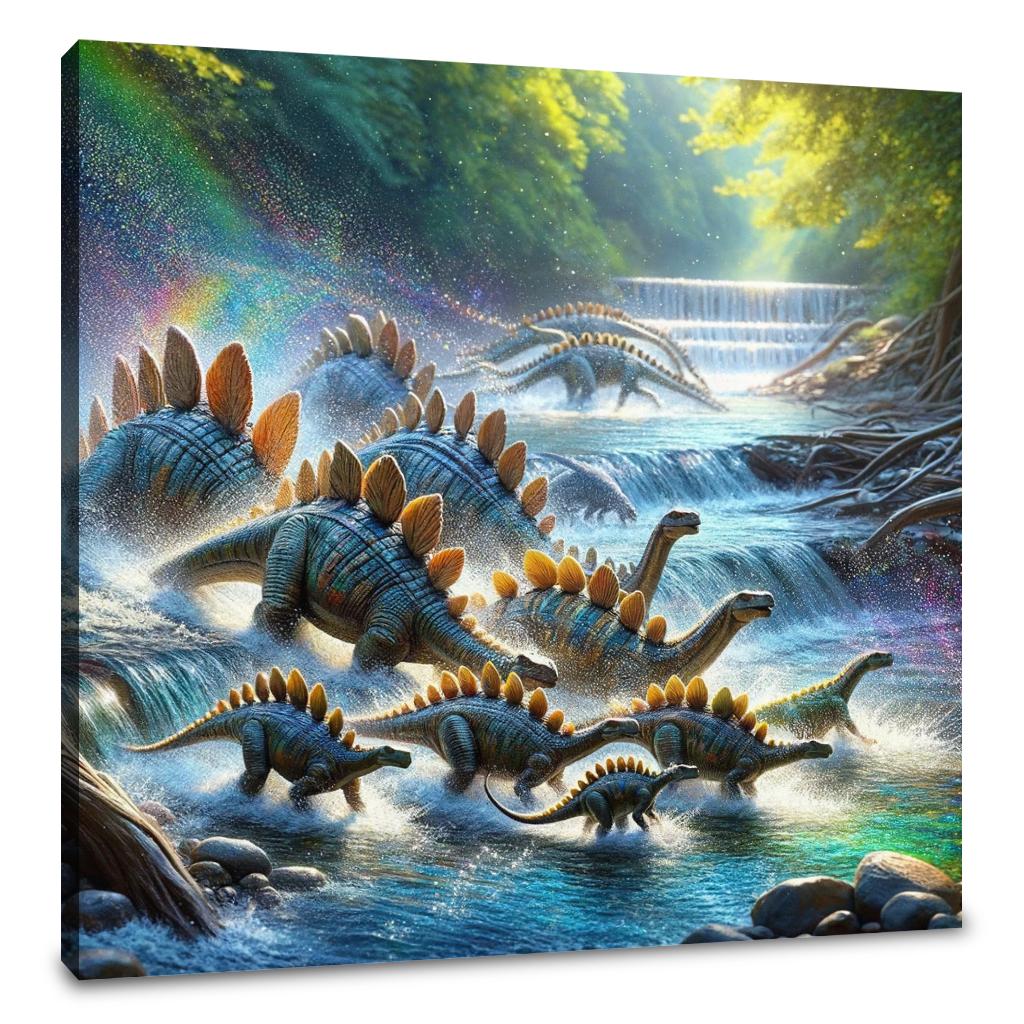 River Crossing Stegosaurus Canvas