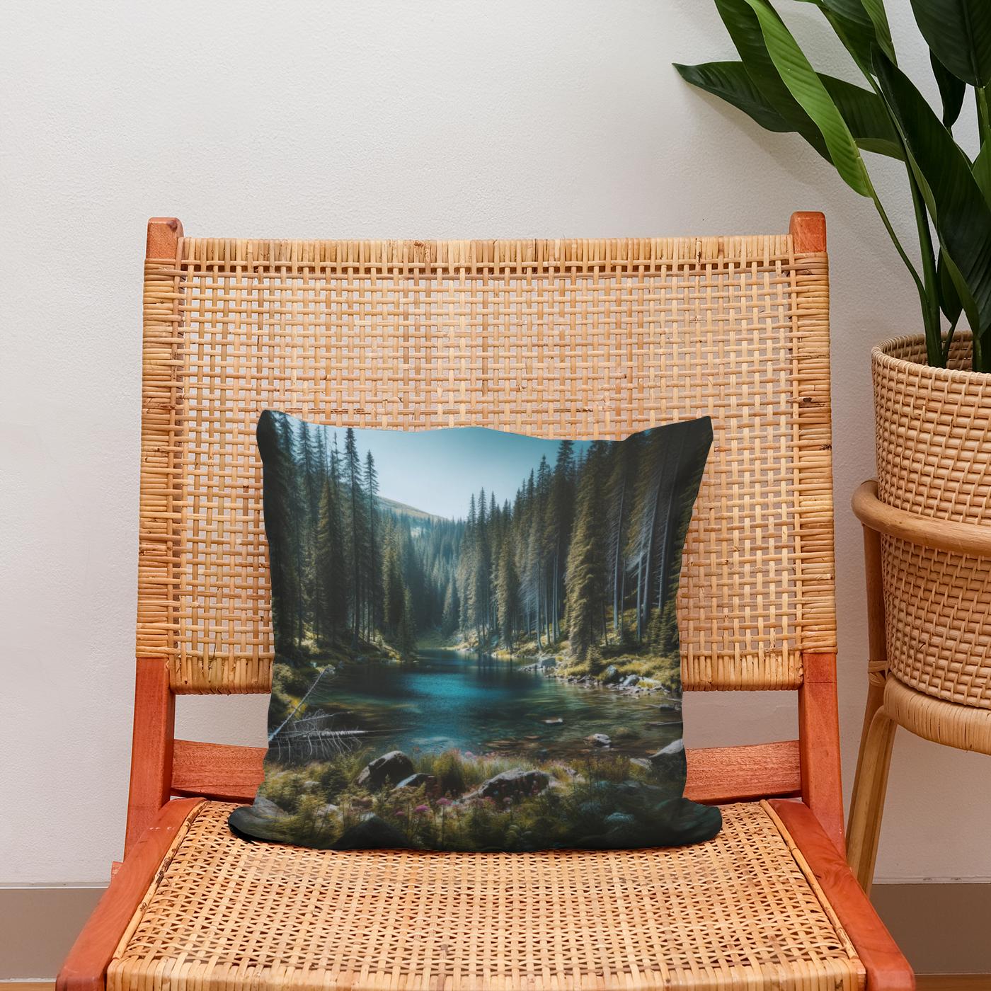 Hidden Mountain Lake Cotton Cushion