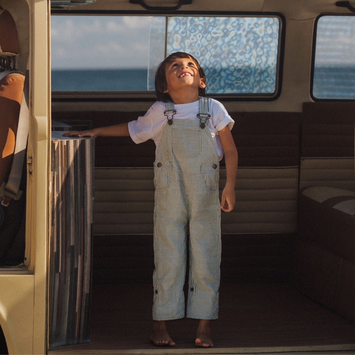 Olive Seersucker Dungarees
