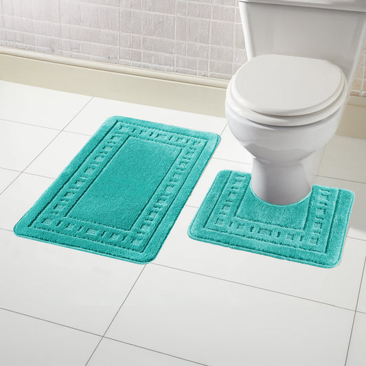 OLIVIA ROCCO Miami 2 Piece Duck Egg Bath Mat And Pedestal Set Non Slip Soft And Absorbent For Comfort And Safety In Modern Bathroom Decor
