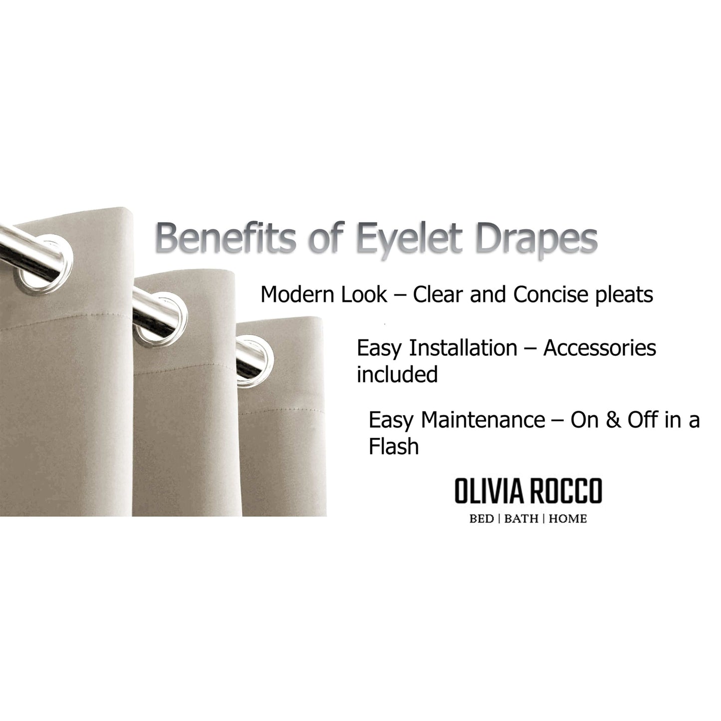 Blackout Natural Eyelet Curtains Thermal Ring Top Window Treatment for Living Room & Bedroom by OLIVIA ROCCO