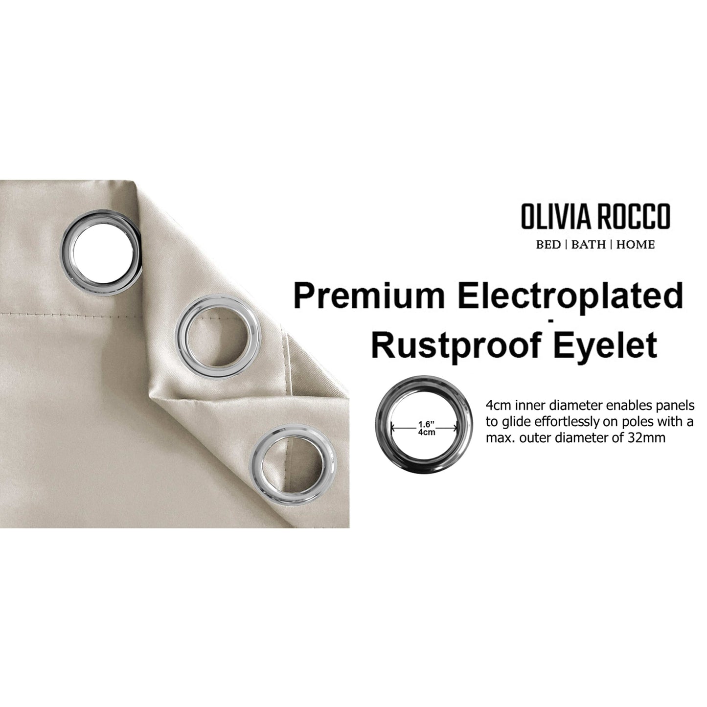 Diamante Natural Blackout Eyelet Curtains with Tie Backs Thermal Ring Top Window Dressings by OLIVIA ROCCO