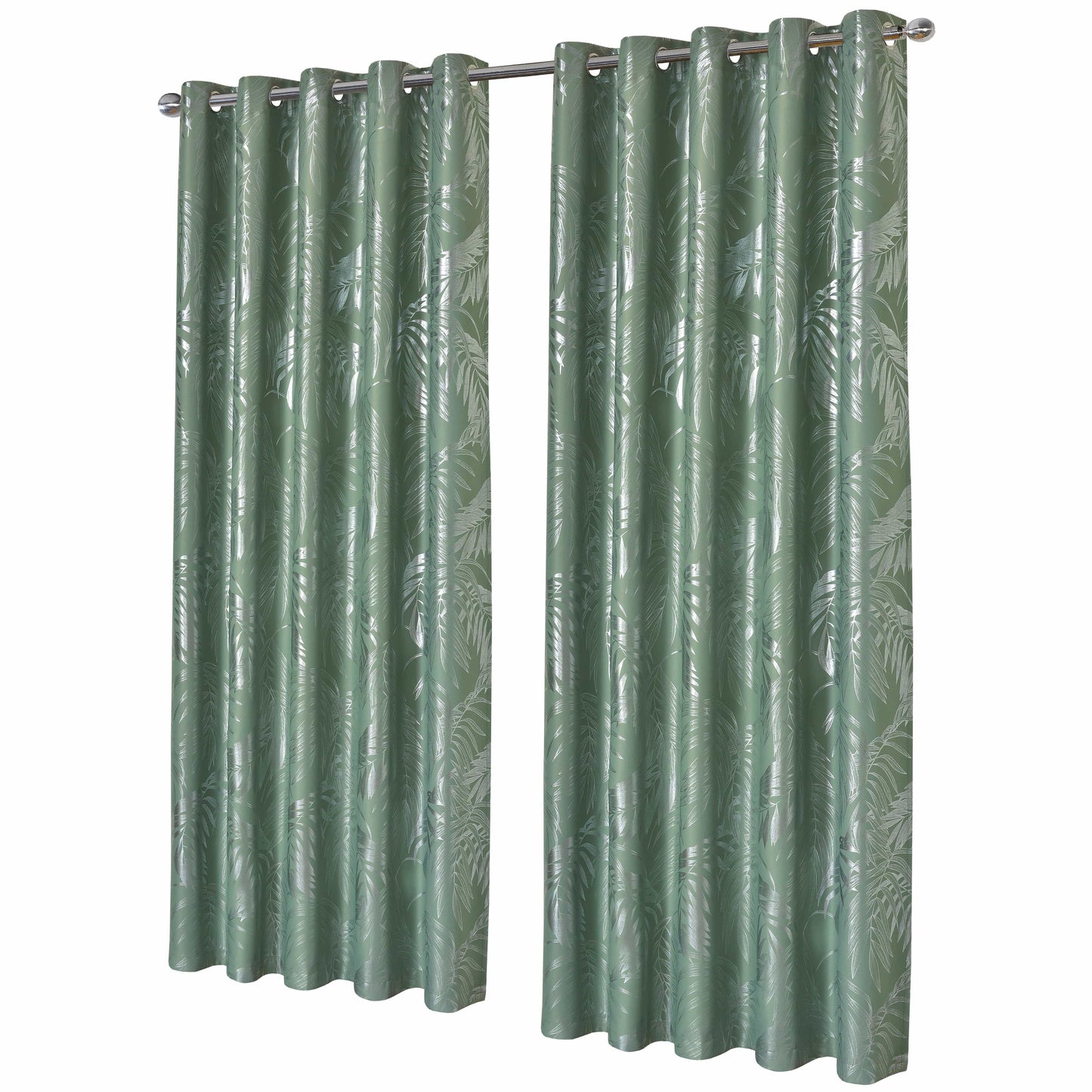 OLIVIA ROCCO Leaf Sage Green Sparkle Blackout Curtains With Thermal Insulation Eyelet