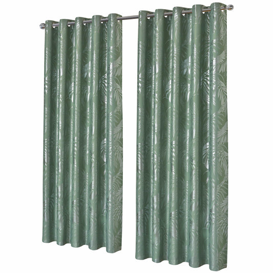 OLIVIA ROCCO Leaf Sage Green Sparkle Blackout Curtains With Thermal Insulation Eyelet