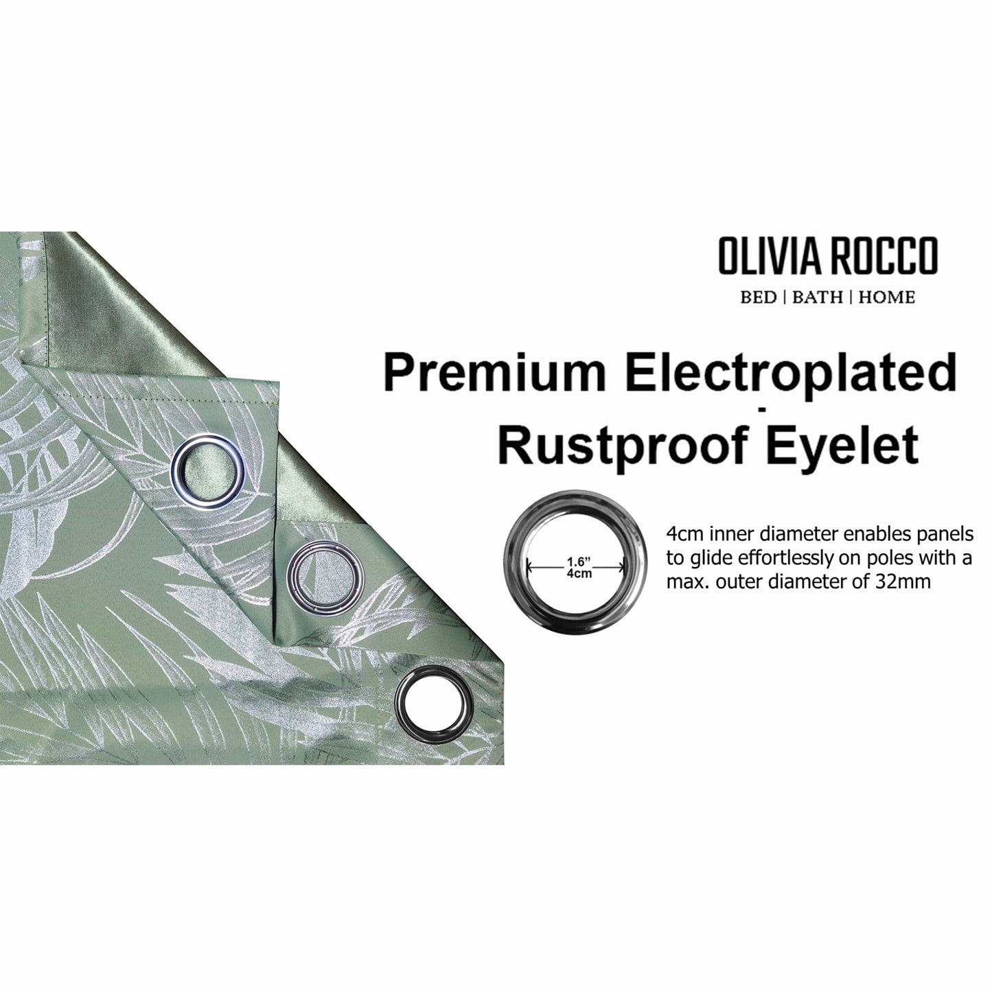 OLIVIA ROCCO Leaf Sage Green Sparkle Blackout Curtains With Thermal Insulation Eyelet