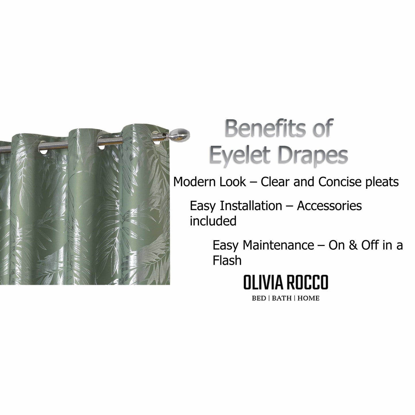 OLIVIA ROCCO Leaf Sage Green Sparkle Blackout Curtains With Thermal Insulation Eyelet