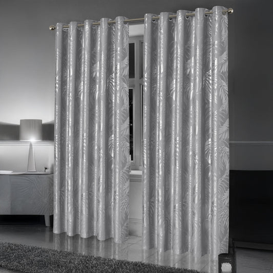 OLIVIA ROCCO Leaf Silver Sparkle Blackout Curtains Super Soft Thermal Insulated Eyelet
