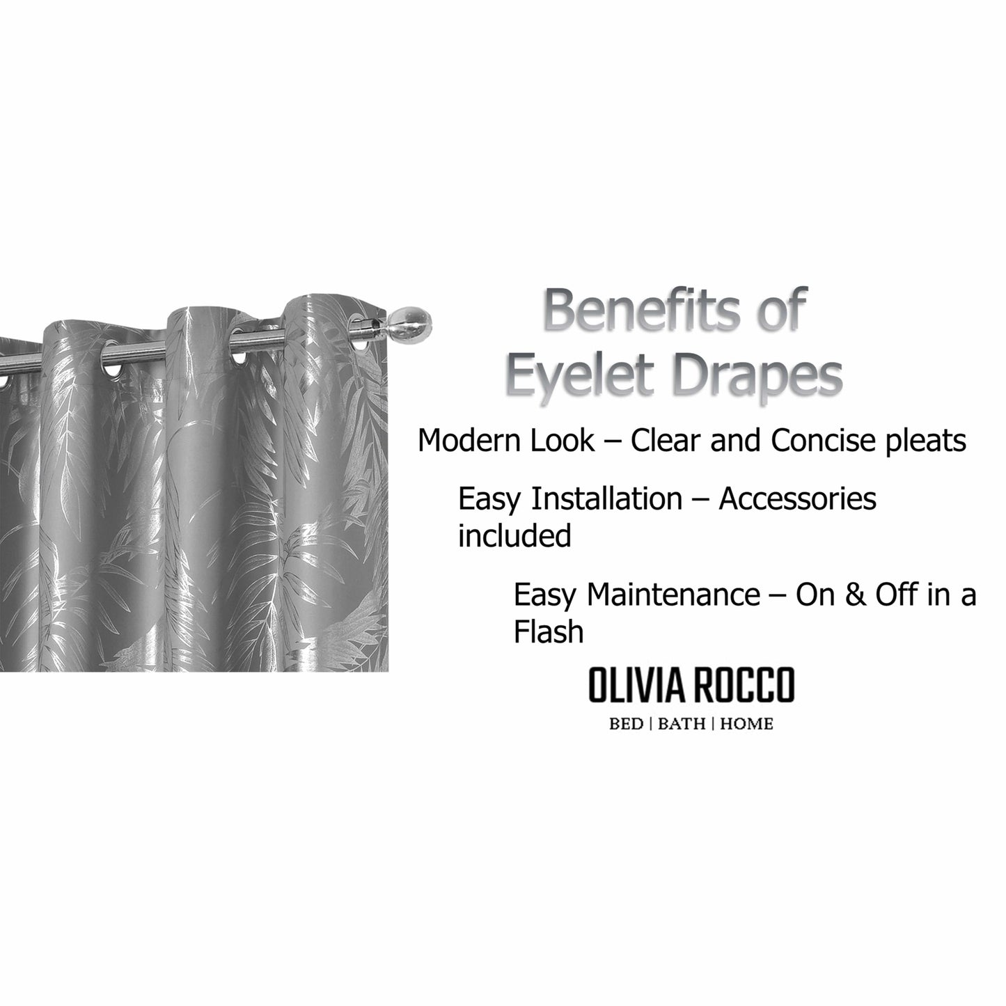 OLIVIA ROCCO Leaf Silver Sparkle Blackout Curtains Super Soft Thermal Insulated Eyelet