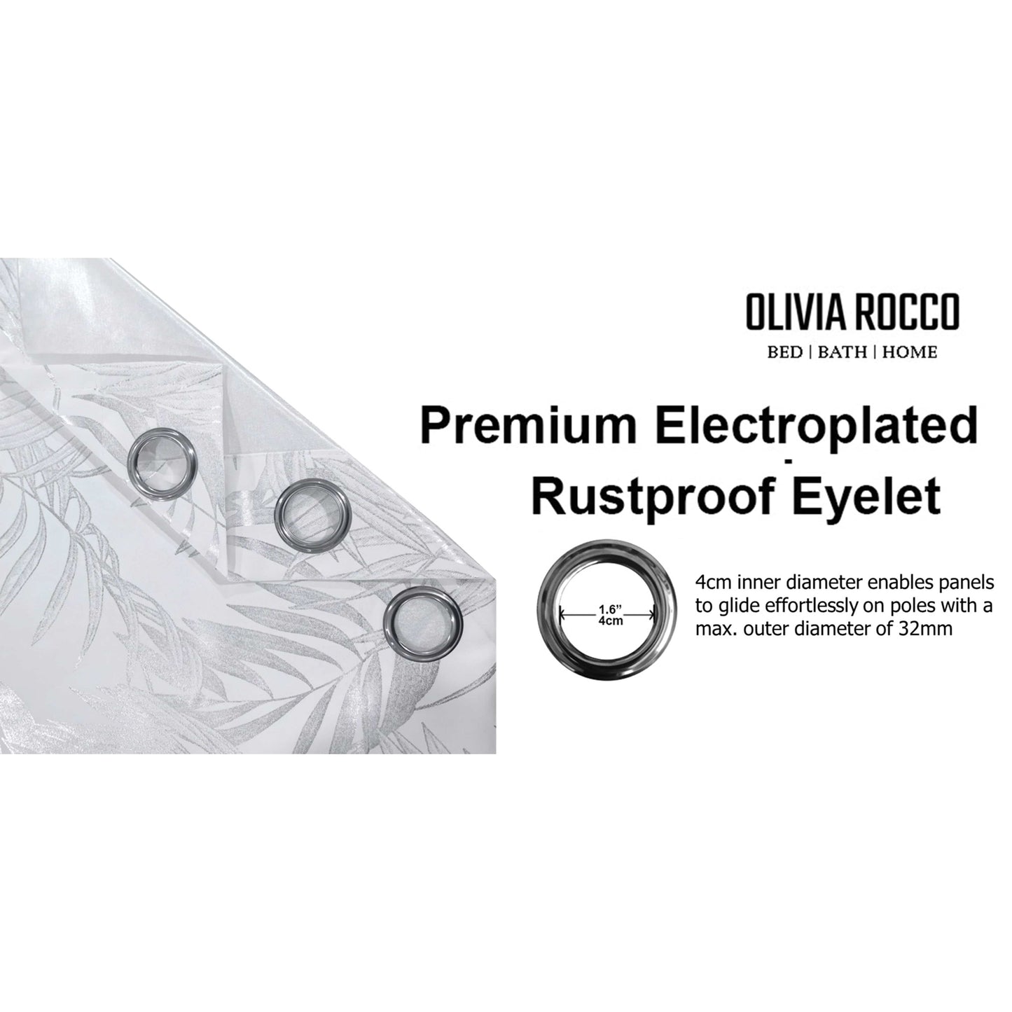 Leaf White Sparkle Blackout Curtains Super Soft Thermal Insulated Eyelet Drapes for Living Room & Bedroom 2 Panels by OLIVIA ROCCO