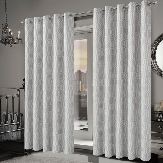 OLIVIA ROCCO Paris Eyelet Jacquard Curtains Natural Geometric Pattern Thermal Insulated