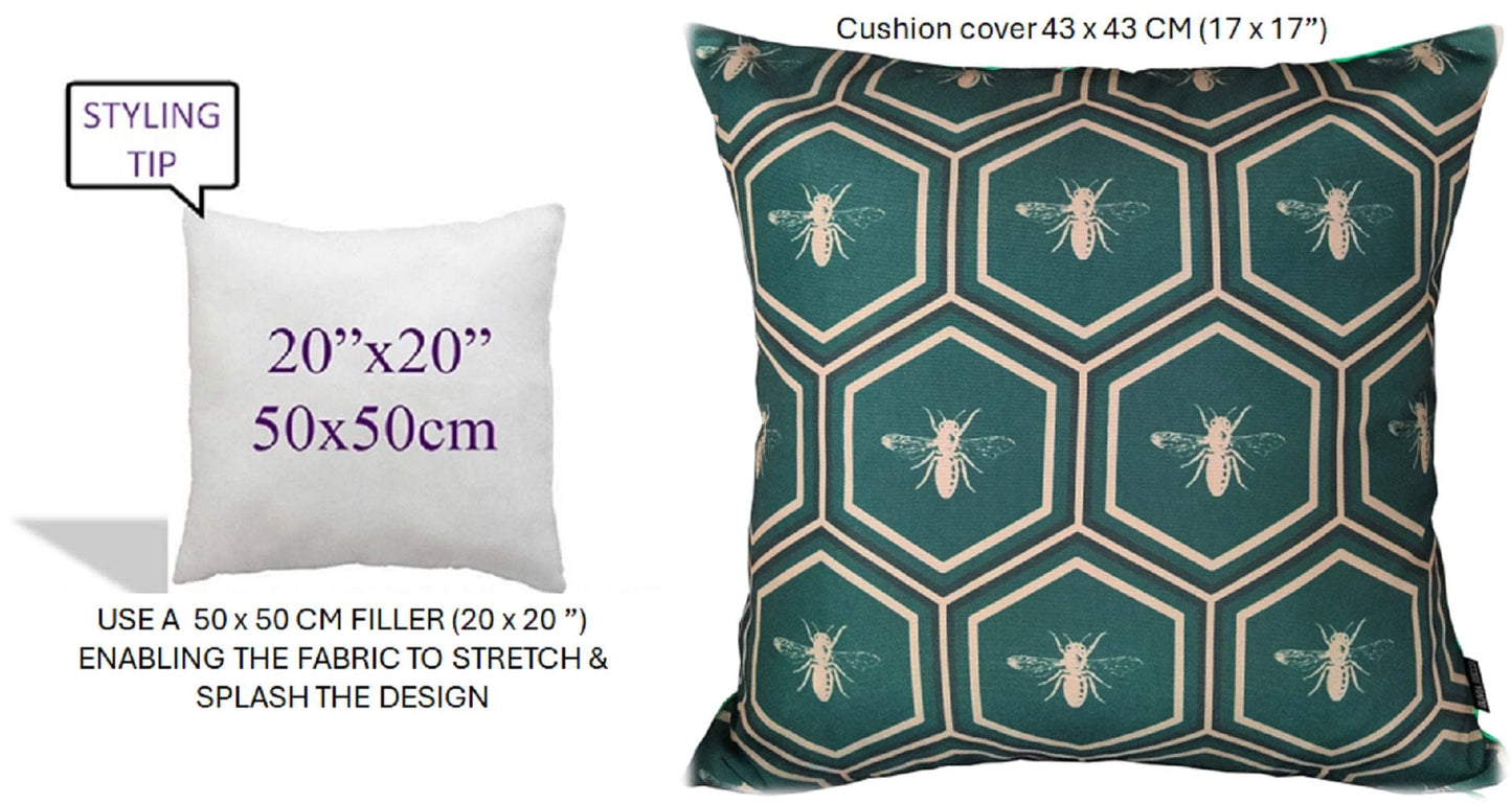 OLIVIA ROCCO Emerald Bees Waterproof Cushion Covers 43 x 43 cm Reversible Breathable Indoor Outdoor Decor For Patio Garden Sofa Bed Chair