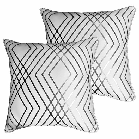 OLIVIA ROCCO Geo Sparkle Cushion Covers 2 Pack Geo White Decorative Pillow Cases For Sofa