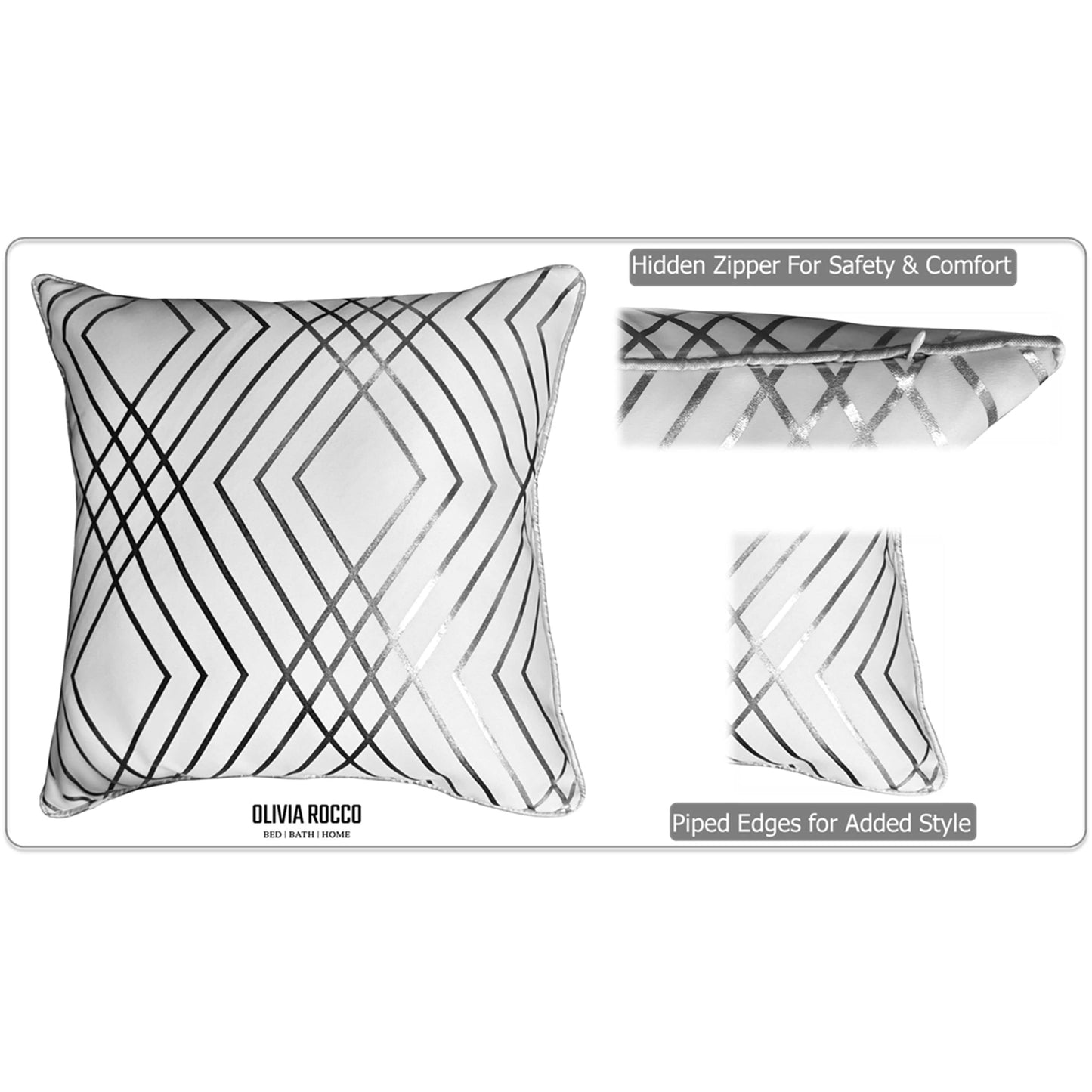 OLIVIA ROCCO Geo Sparkle Cushion Covers 2 Pack Geo White Decorative Pillow Cases For Sofa
