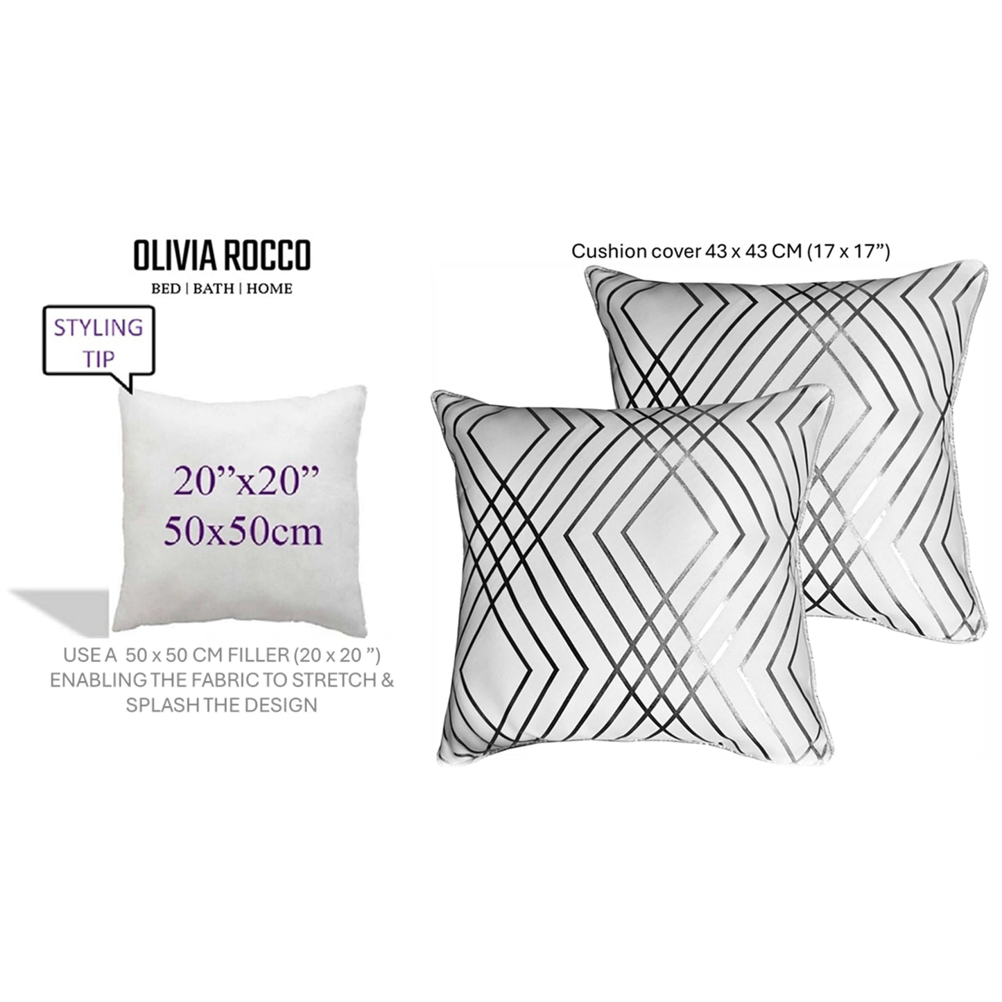 OLIVIA ROCCO Geo Sparkle Cushion Covers 2 Pack Geo White Decorative Pillow Cases For Sofa