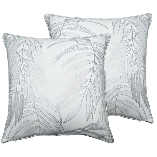OLIVIA ROCCO Leaf Sparkle Set Of 2 Cushion Covers Leaf White Modern Decorative Throw