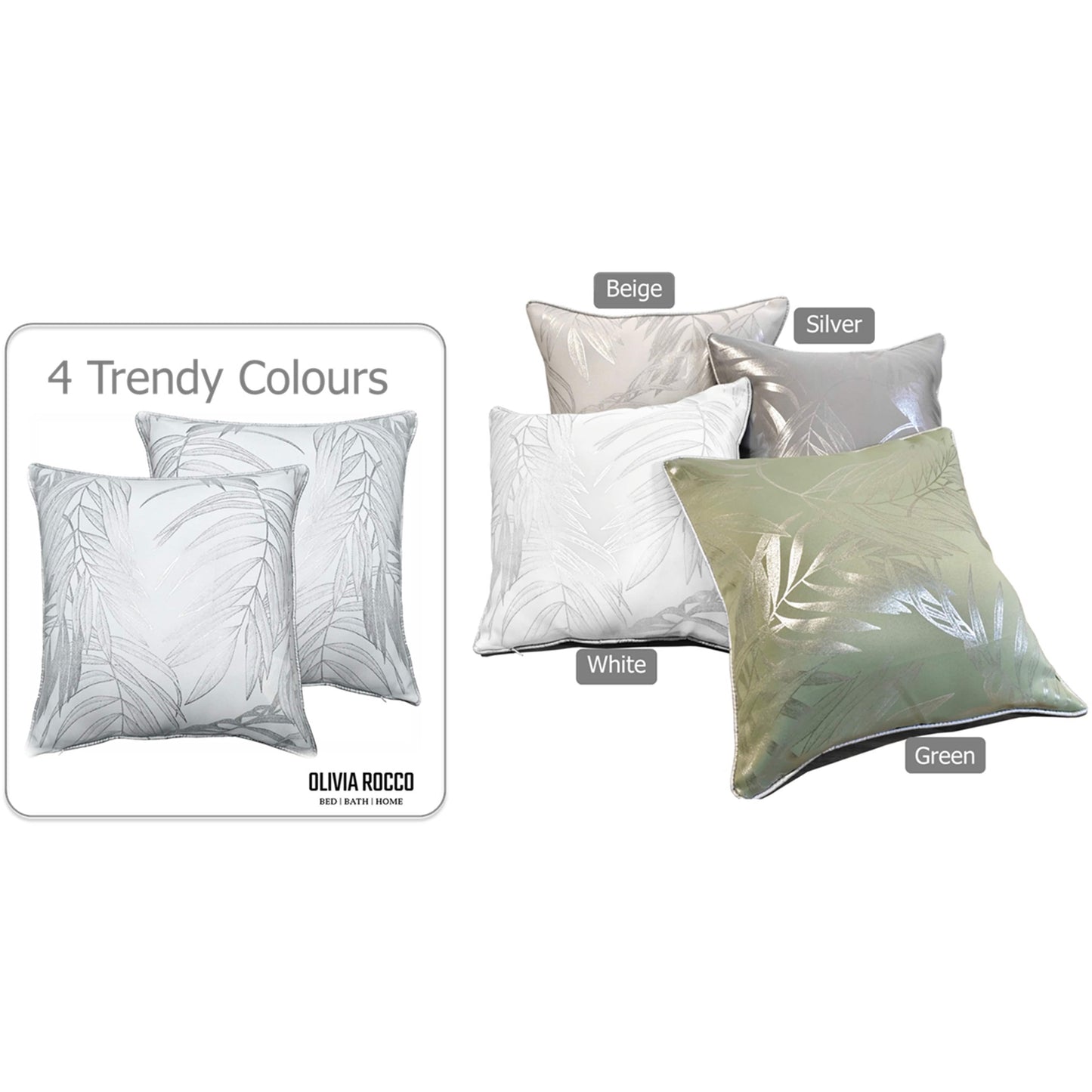 OLIVIA ROCCO Leaf Sparkle Set Of 2 Cushion Covers Leaf White Modern Decorative Throw