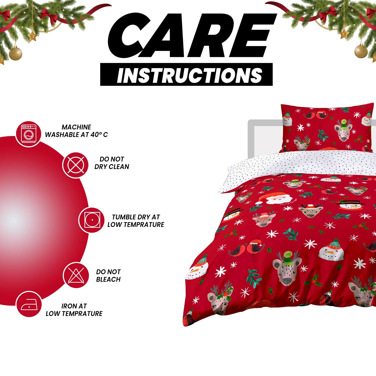 Festive Holiday Santa Duvet Cover Set with Pillowcases Reversible Xmas Design OEKO-TEX Certified Cosy Winter Bedding by OLIVIA ROCCO