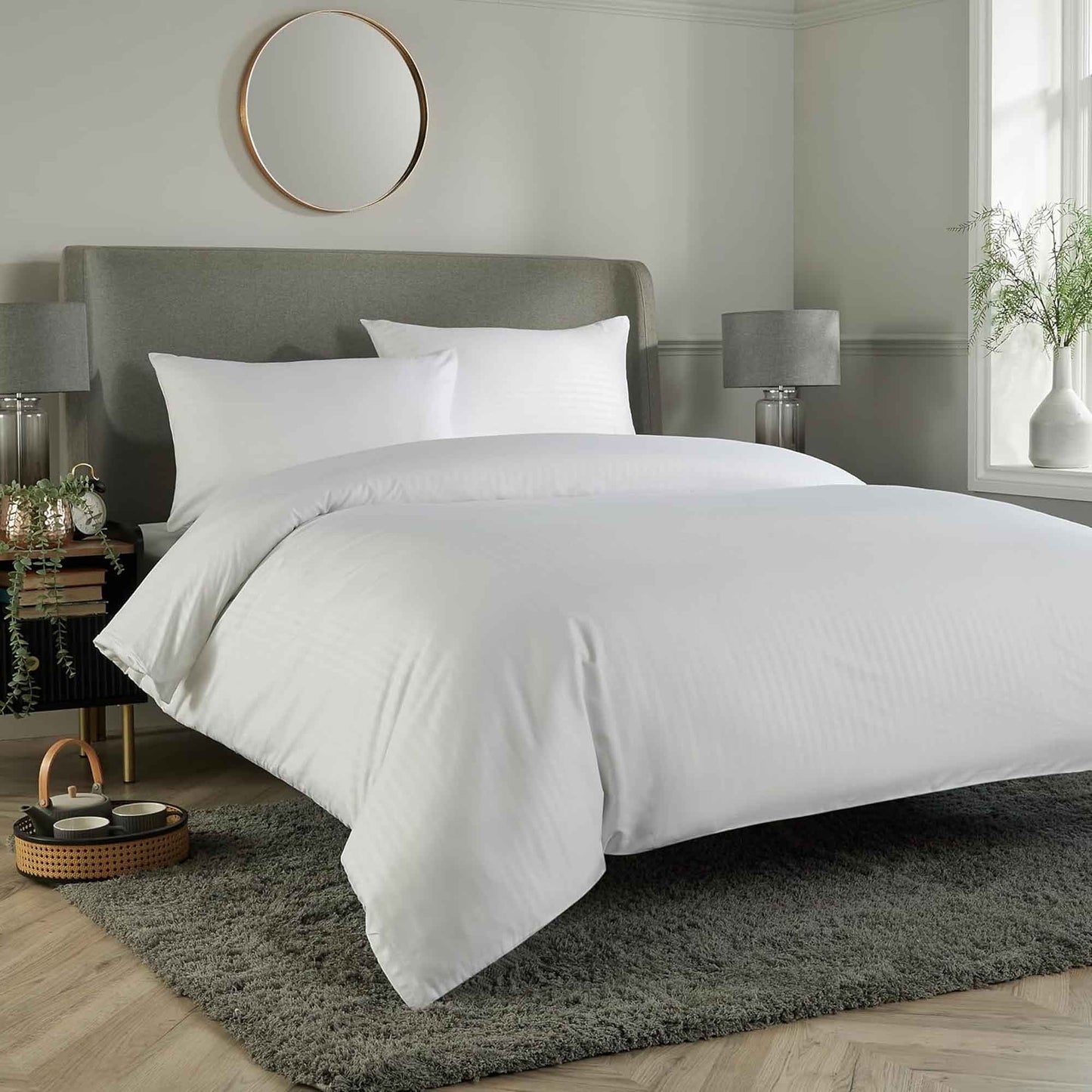 Mayfair Stripe Elegant Reversible Satin Duvet Cover Set with Comforter Multiple Sizes & Colours Luxurious Bedding Collection by OLIVIA ROCCO